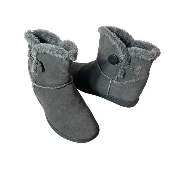 Sketchers SKCH+3 Hidden Wedge Gray Suede Womens Sz 7 Shoes Ankle Bootie Faux Fur - Picture 1 of 11